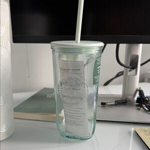 Starbucks Light Green Glass Tumbler with Straw